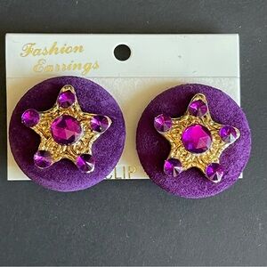 Purple and Gold Star Clip-On Earrings